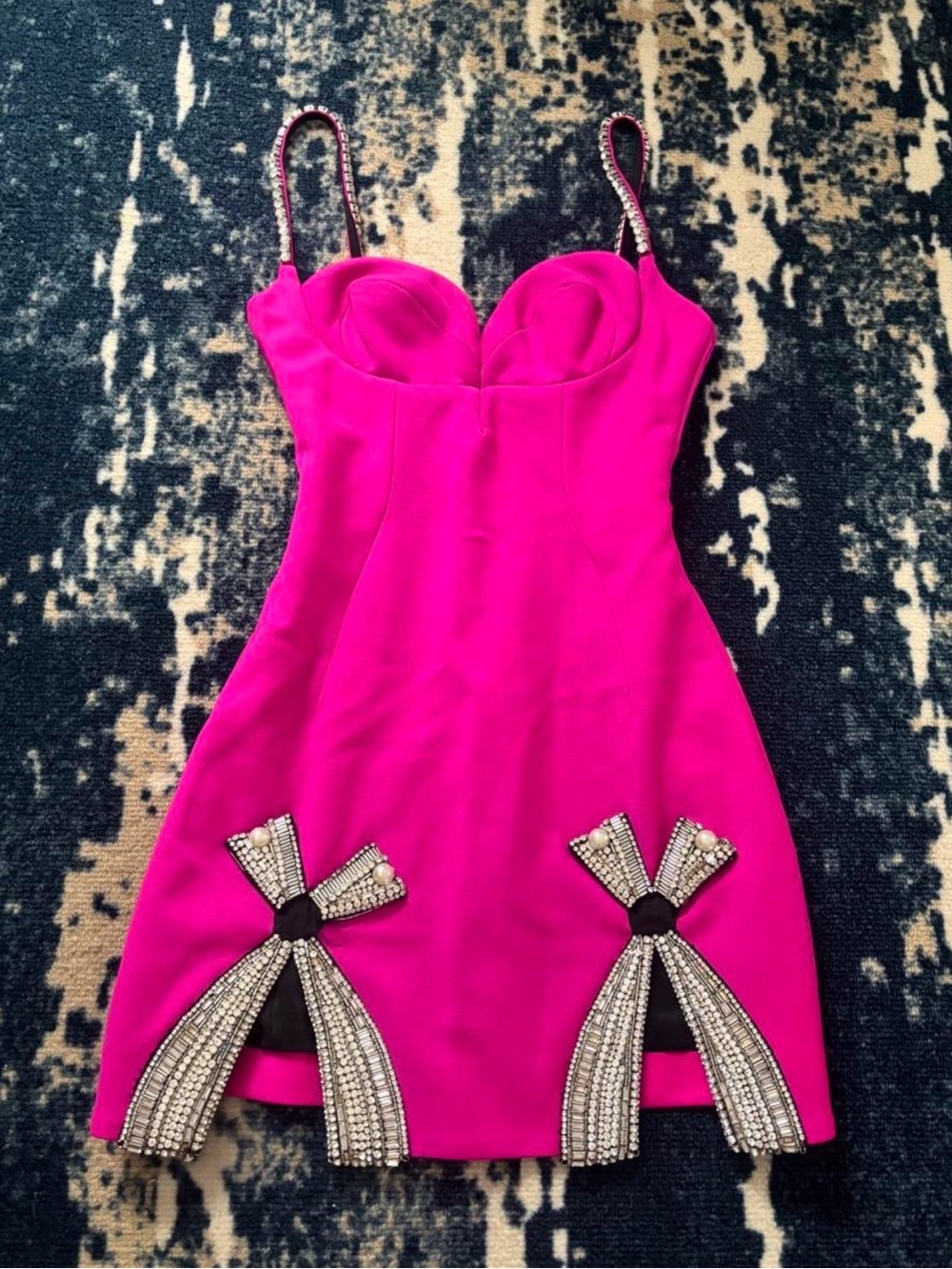 AREA Hot Pink Mini Dress with Crystal-Embellished Straps Size XS Like New